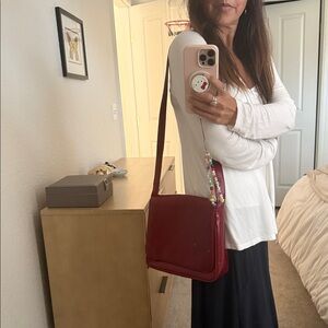 RIALTO Vintage Red Leather Crossbody / Shoulder Bag